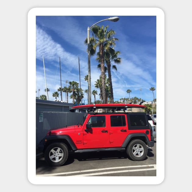 Red Jeep in Santa Barbara Sticker by ephotocard